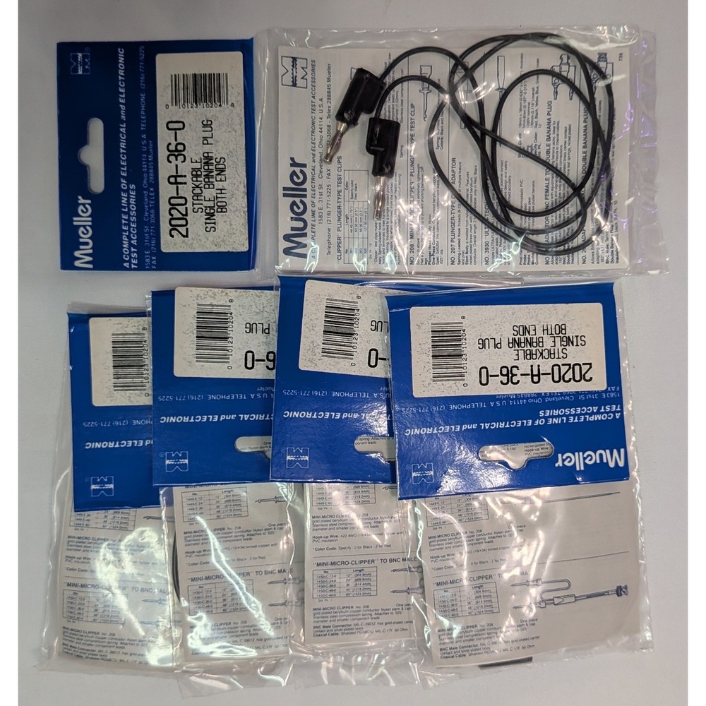 Mueller 2020-A-36-0 Stackable Banana Plug Test Leads 36in Black NEW 5-Pack 20AWG